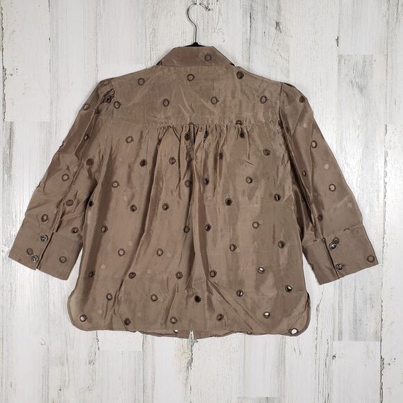 Sara Berman 70% Silk Brown Long Sleeve Cut-Out Shirt Women's Size Medium - Picture 8 of 12